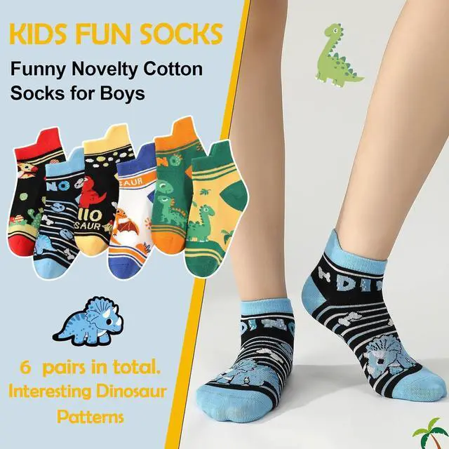 Alt view image 5 of 7 - 6 Pairs Kids Boys Ankle Socks No Show Funny Cartoon | Novelty Cotton Socks Low Cut Cute