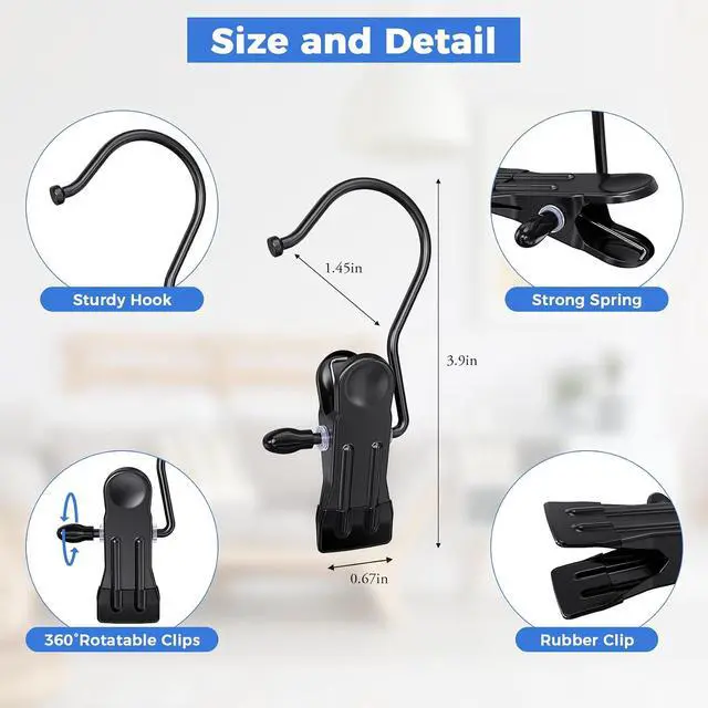 Alt view image 2 of 6 - 10 Pack Boot Hangers for Closet, Clips Hangers with Hooks, Clothes Pin | Space Saving Pants Hangers with Clips, Portable Travel Hangers for Closet Organization, Boots, Hat, Towels, Bras, Socks