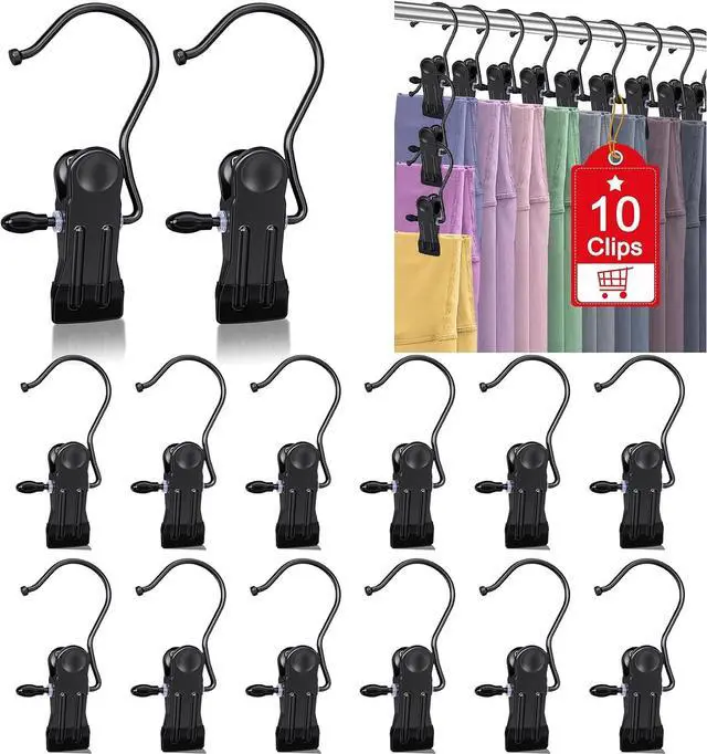 Main image of 10 Pack Boot Hangers for Closet, Clips Hangers with Hooks, Clothes Pin | Space Saving Pants Hangers with Clips, Portable Travel Hangers for Closet Organization, Boots, Hat, Towels, Bras, Socks