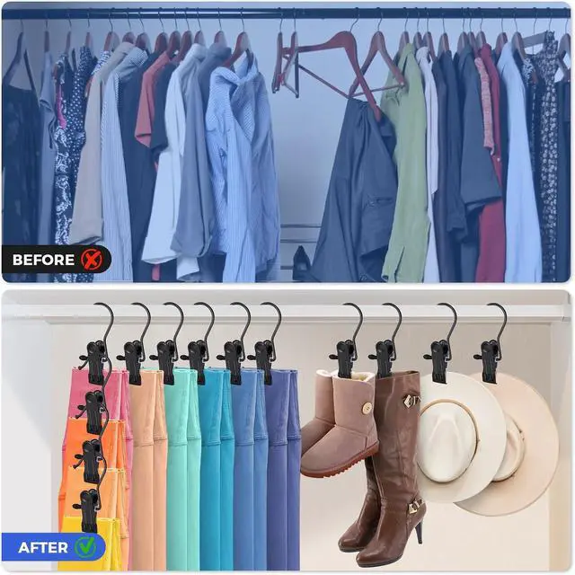 Alt view image 6 of 6 - 10 Pack Boot Hangers for Closet, Clips Hangers with Hooks, Clothes Pin | Space Saving Pants Hangers with Clips, Portable Travel Hangers for Closet Organization, Boots, Hat, Towels, Bras, Socks