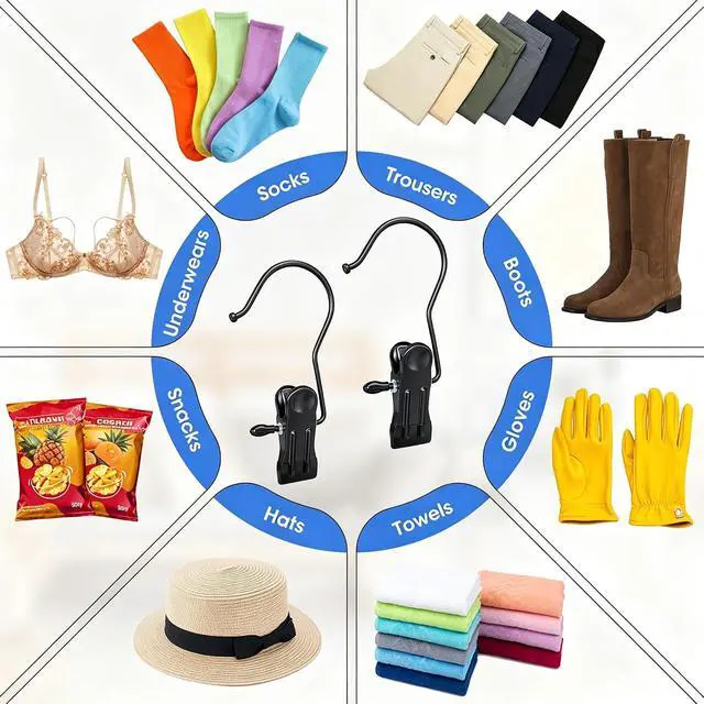 Alt view image 4 of 6 - 10 Pack Boot Hangers for Closet, Clips Hangers with Hooks, Clothes Pin | Space Saving Pants Hangers with Clips, Portable Travel Hangers for Closet Organization, Boots, Hat, Towels, Bras, Socks