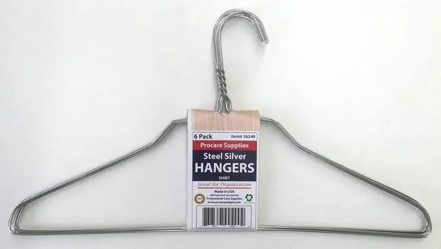 Main image of ProCare 6PACK Strong Silver Color Galvanized Metal Wire Shirt Hangers 16 Inch 13 Gauge
