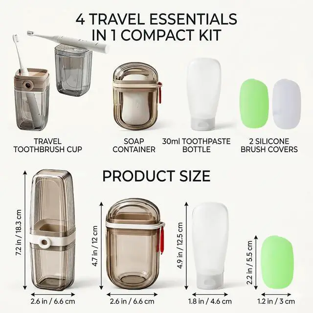 Alt view image 2 of 7 - Toothbrush Travel Case Kit 6 in 1 Toothbrush Holder and Rinse Cup TSA Approved Portable Toiletry Organizer for Business Trip Traveling Gym Camping,Includes 2 Cups, Soap Case & 2 Brush Covers