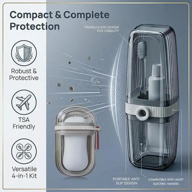 Alt view image 4 of 7 - Toothbrush Travel Case Kit 6 in 1 Toothbrush Holder and Rinse Cup TSA Approved Portable Toiletry Organizer for Business Trip Traveling Gym Camping,Includes 2 Cups, Soap Case & 2 Brush Covers