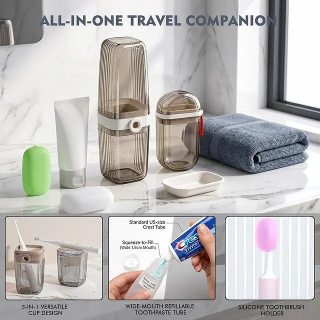 Alt view image 6 of 7 - Toothbrush Travel Case Kit 6 in 1 Toothbrush Holder and Rinse Cup TSA Approved Portable Toiletry Organizer for Business Trip Traveling Gym Camping,Includes 2 Cups, Soap Case & 2 Brush Covers