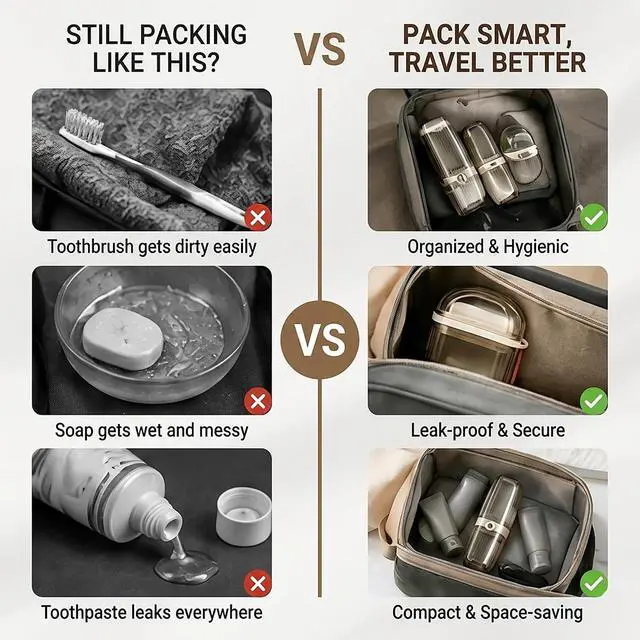 Alt view image 3 of 7 - Toothbrush Travel Case Kit 6 in 1 Toothbrush Holder and Rinse Cup TSA Approved Portable Toiletry Organizer for Business Trip Traveling Gym Camping,Includes 2 Cups, Soap Case & 2 Brush Covers