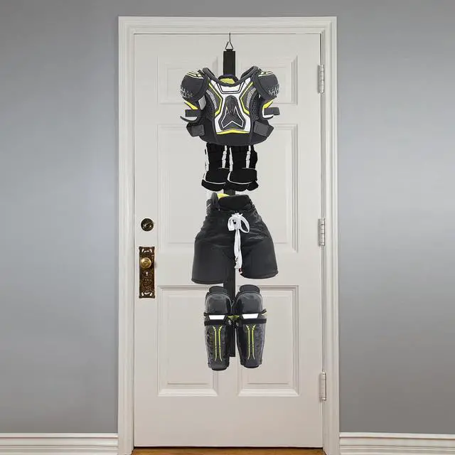 Alt view image 4 of 7 - Hockey Hanger Portable Hanging Dryig Rack Hockey Gifts for Home and Outdoor Using in Ice Hockey Skating Football Camping Fishing 5 Hooks (Black)