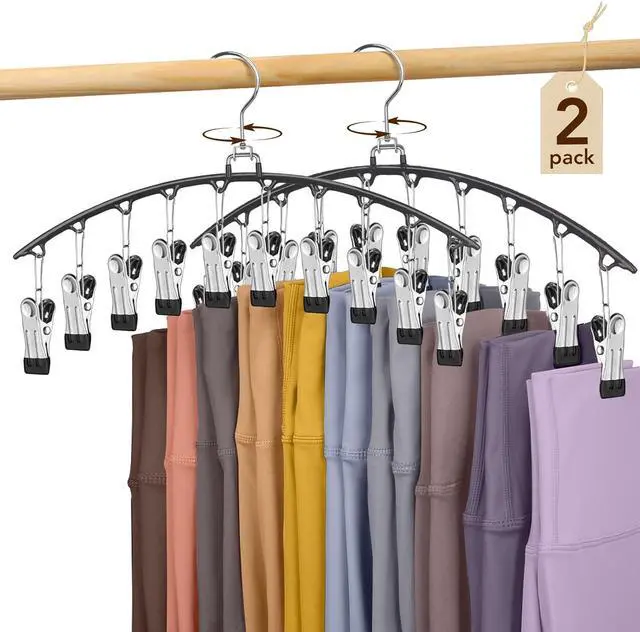 Main image of Legging Organizer for Closet 360° Swivel, Metal Yoga Pants Hanger 2 Pack w/10 Clips Holds 20 Leggings, Space Saving Hanger Closet Organizers and Storage, Pants Hangers for Pants, Skirts, Hats (Black)