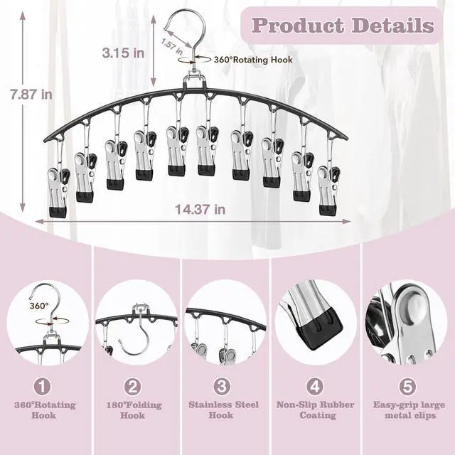 Alt view image 5 of 7 - Legging Organizer for Closet 360° Swivel, Metal Yoga Pants Hanger 2 Pack w/10 Clips Holds 20 Leggings, Space Saving Hanger Closet Organizers and Storage, Pants Hangers for Pants, Skirts, Hats (Black)