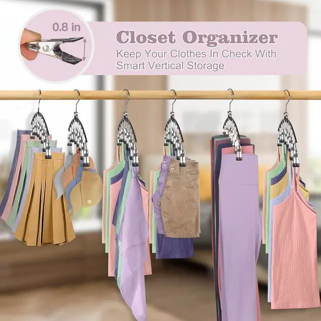 Alt view image 6 of 7 - Legging Organizer for Closet 360° Swivel, Metal Yoga Pants Hanger 2 Pack w/10 Clips Holds 20 Leggings, Space Saving Hanger Closet Organizers and Storage, Pants Hangers for Pants, Skirts, Hats (Black)