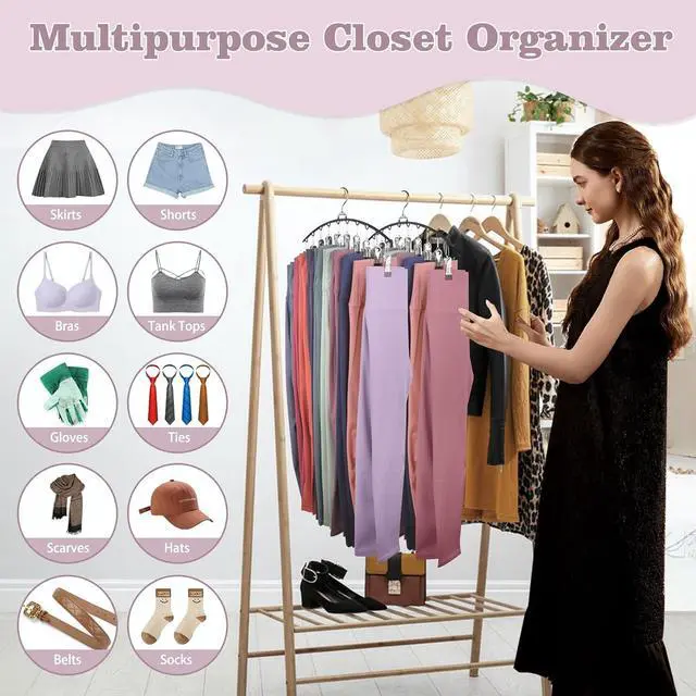 Alt view image 4 of 7 - Legging Organizer for Closet 360° Swivel, Metal Yoga Pants Hanger 2 Pack w/10 Clips Holds 20 Leggings, Space Saving Hanger Closet Organizers and Storage, Pants Hangers for Pants, Skirts, Hats (Black)