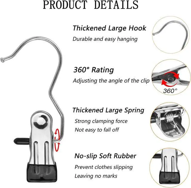 Alt view image 3 of 7 - 20 Pack Hanging Clip, Stainless Steel Boot Hanger for Closet Organizer, Clothes Pins Laundry Clip for Hanging Jeans, Pants, Towel, Hat, Wigs, Sock, Blanket, Rugs
