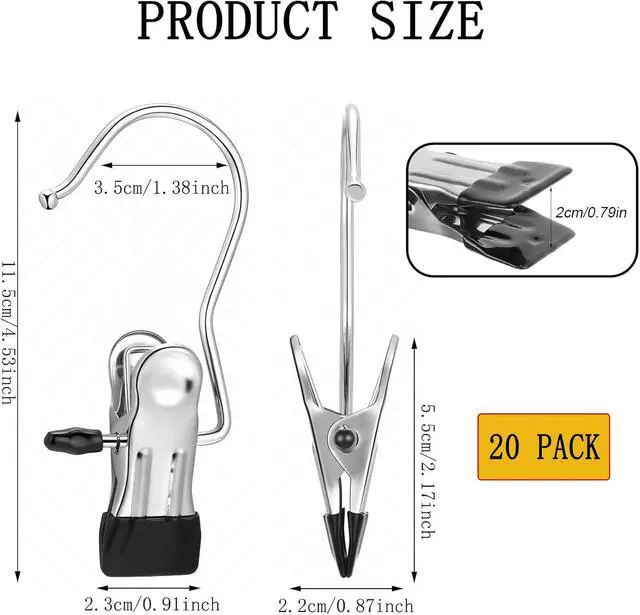 Alt view image 2 of 7 - 20 Pack Hanging Clip, Stainless Steel Boot Hanger for Closet Organizer, Clothes Pins Laundry Clip for Hanging Jeans, Pants, Towel, Hat, Wigs, Sock, Blanket, Rugs