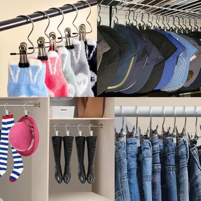 Alt view image 4 of 7 - 20 Pack Hanging Clip, Stainless Steel Boot Hanger for Closet Organizer, Clothes Pins Laundry Clip for Hanging Jeans, Pants, Towel, Hat, Wigs, Sock, Blanket, Rugs
