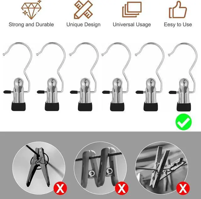 Alt view image 5 of 7 - 20 Pack Hanging Clip, Stainless Steel Boot Hanger for Closet Organizer, Clothes Pins Laundry Clip for Hanging Jeans, Pants, Towel, Hat, Wigs, Sock, Blanket, Rugs