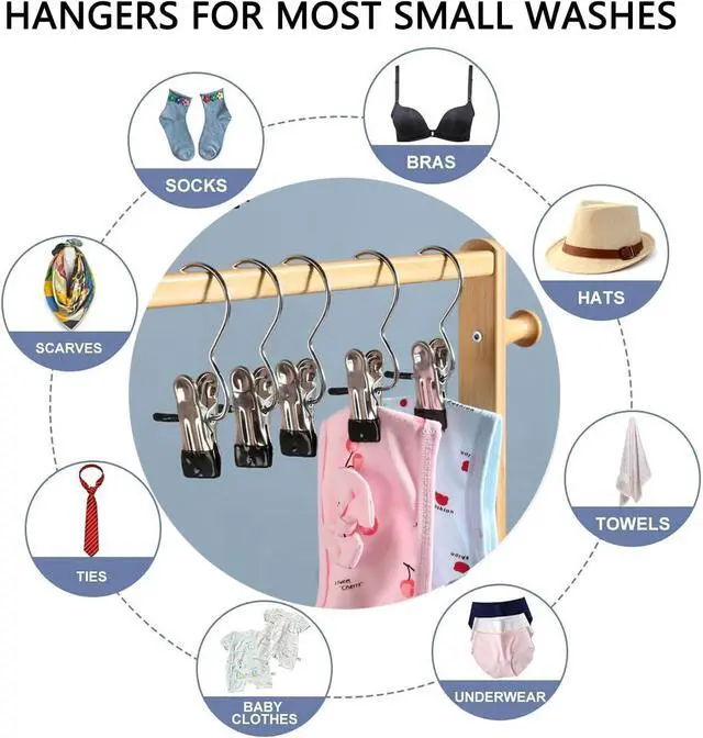 Alt view image 7 of 7 - 20 Pack Hanging Clip, Stainless Steel Boot Hanger for Closet Organizer, Clothes Pins Laundry Clip for Hanging Jeans, Pants, Towel, Hat, Wigs, Sock, Blanket, Rugs