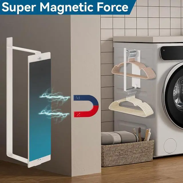 Alt view image 4 of 7 - Magnetic Hanger Organizer, Strong Magnetic Hanger Holder for Laundry Room Washer, Capacity Upgrade Hangers Storage Stacker Holds up to 40 Metal Hangers White 1Pack