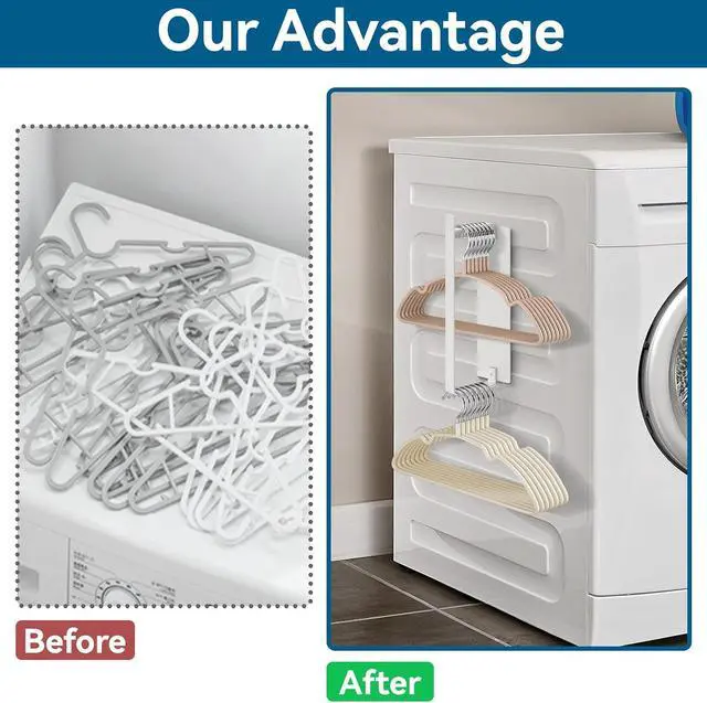 Alt view image 6 of 7 - Magnetic Hanger Organizer, Strong Magnetic Hanger Holder for Laundry Room Washer, Capacity Upgrade Hangers Storage Stacker Holds up to 40 Metal Hangers White 1Pack