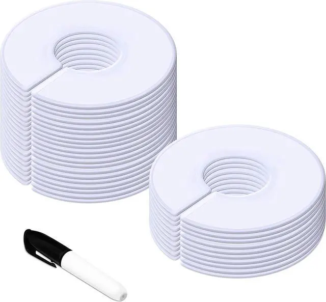 Main image of Vantasii 30 Pack White Round Clothing Size Closet Rack Dividers Hangers with 1 Bonus Marker (Outer 3.5, Inner 1.38 in Diameter)