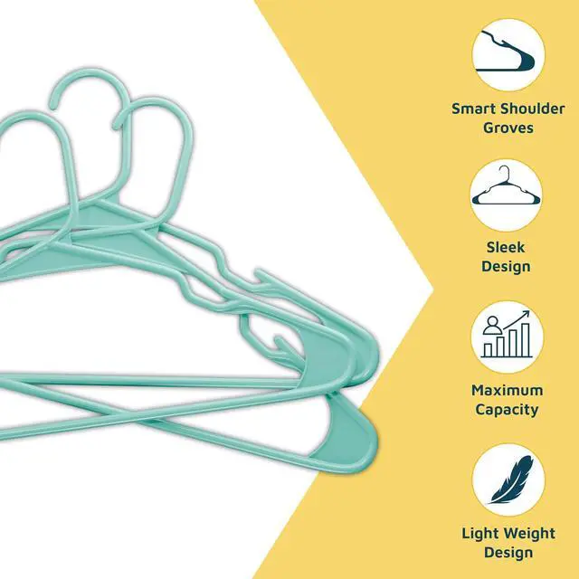 Alt view image 4 of 7 - Lifemaster Plastic Clothes Hangers Heavy Duty Hanger Set, for Organizing Clothes, Dresses, and Coat, Holds Up to 5 lbs, Space-Saving Hangers with Non-Slip Shoulder Grooves, Pack of 10, Aqua