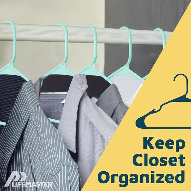 Alt view image 5 of 7 - Lifemaster Plastic Clothes Hangers Heavy Duty Hanger Set, for Organizing Clothes, Dresses, and Coat, Holds Up to 5 lbs, Space-Saving Hangers with Non-Slip Shoulder Grooves, Pack of 10, Aqua