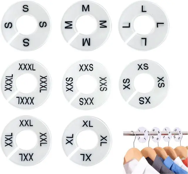 Main image of BRBASAP 8 Packs Round Size Rings for Clothing Racks Closet Dividers Tags and Markers for Retail Clothes Write-On Circle Sizing Separators for Rack Hangers Round Sizer for Rods and Organizers