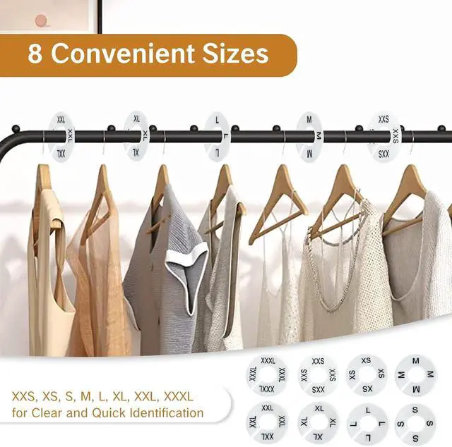 Alt view image 4 of 7 - BRBASAP 8 Packs Round Size Rings for Clothing Racks Closet Dividers Tags and Markers for Retail Clothes Write-On Circle Sizing Separators for Rack Hangers Round Sizer for Rods and Organizers