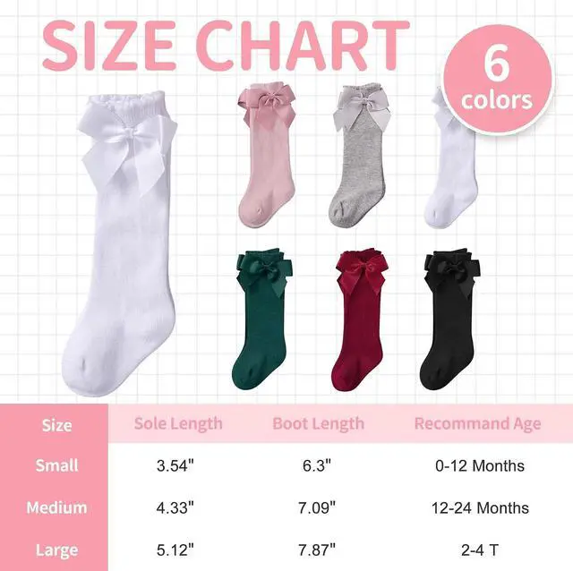 Alt view image 5 of 7 - Zando Baby Knee High Socks With Bow Toddler Long Socks Girls Stockings 0-4T | Soft Cotton Seamless Stockings for Newborn Infant Girls, Stretchy Cute Ruffle Cuff, Durable for Everyday Church Dress Wear