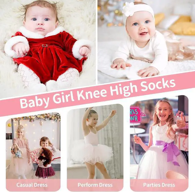 Alt view image 4 of 7 - Zando Baby Knee High Socks With Bow Toddler Long Socks Girls Stockings 0-4T | Soft Cotton Seamless Stockings for Newborn Infant Girls, Stretchy Cute Ruffle Cuff, Durable for Everyday Church Dress Wear