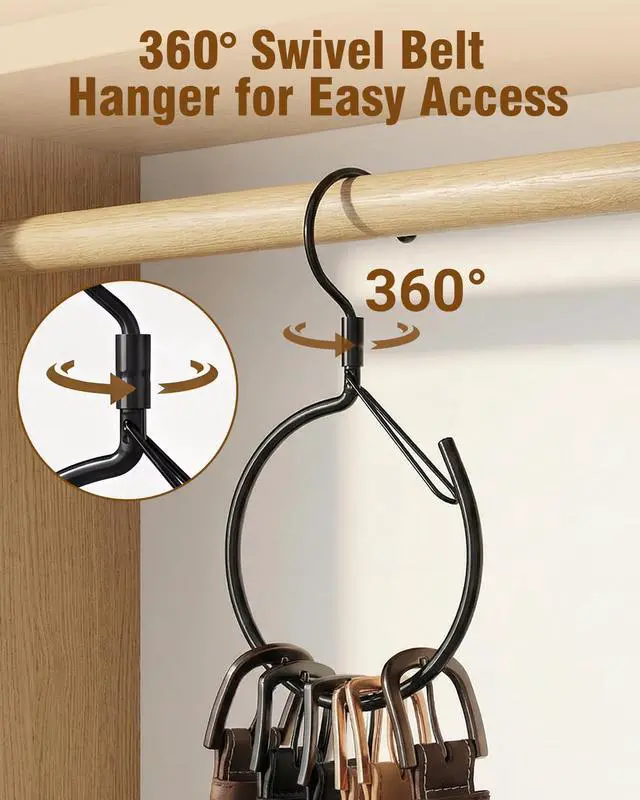 Alt view image 3 of 7 - Supforce 2 Pack Belt Hanger, 360° Swivel Belt Organizer for Closet, Black | S Hook Design, Tangled Belt Relief, Drawer Clutter Control, No Drill Setup, Easy Access, Rust-Resistant, Bedroom/Dorm/RV Use