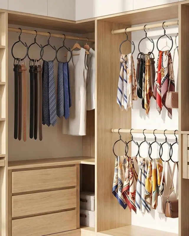 Alt view image 2 of 7 - Supforce 2 Pack Belt Hanger, 360° Swivel Belt Organizer for Closet, Black | S Hook Design, Tangled Belt Relief, Drawer Clutter Control, No Drill Setup, Easy Access, Rust-Resistant, Bedroom/Dorm/RV Use