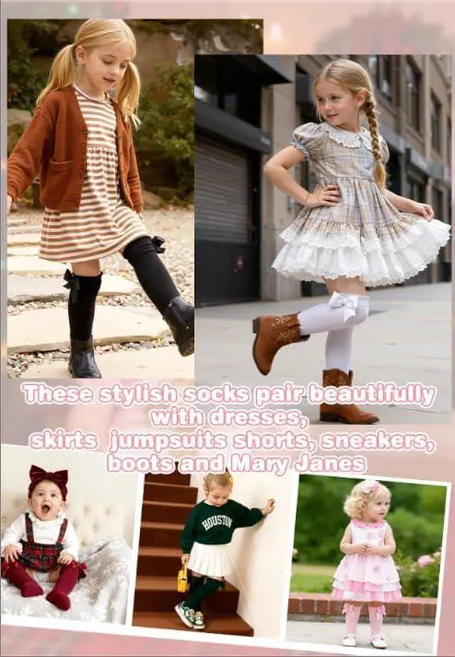 Alt view image 6 of 7 - Zando Baby Knee High Socks With Bow Toddler Long Socks Girls Stockings 0-4T | Soft Cotton Seamless Stockings for Newborn Infant Girls, Stretchy Cute Ruffle Cuff, Durable for Everyday Church Dress Wear