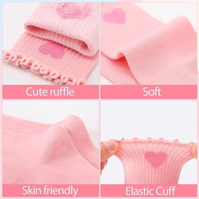 Alt view image 3 of 7 - Kids Girls Crew Socks Cotton Athletic Socks with Stripe Hearts | Soft Cotton Blend, Stretchy Cuff, Cute Heart Stripes Print, Multi Pack for School, Play, Casual Daily Wear