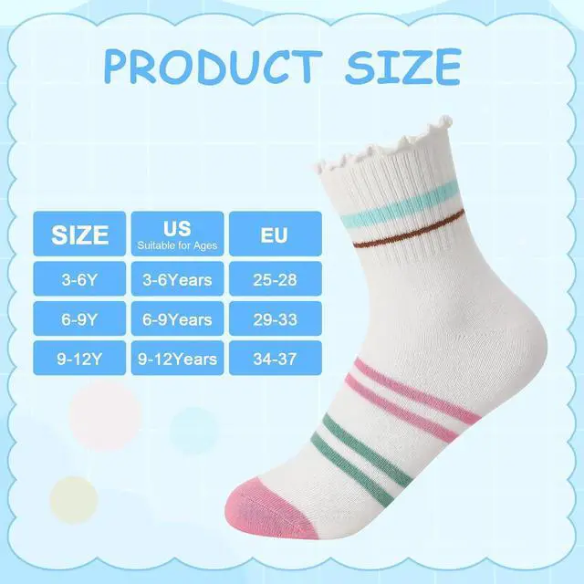 Alt view image 2 of 7 - 6 Pairs Girls Ruffle Crew Socks Cute Cotton Frilly Socks | Soft Socks with Elastic Cuffs for School 3-12 Y