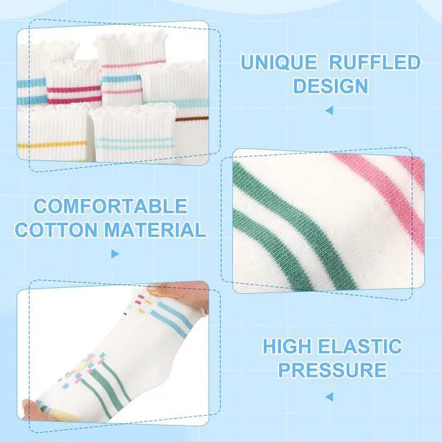 Alt view image 4 of 7 - 6 Pairs Girls Ruffle Crew Socks Cute Cotton Frilly Socks | Soft Socks with Elastic Cuffs for School 3-12 Y