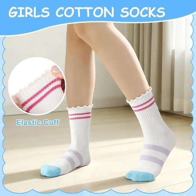 Alt view image 5 of 7 - 6 Pairs Girls Ruffle Crew Socks Cute Cotton Frilly Socks | Soft Socks with Elastic Cuffs for School 3-12 Y