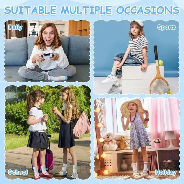 Alt view image 7 of 7 - 6 Pairs Girls Ruffle Crew Socks Cute Cotton Frilly Socks | Soft Socks with Elastic Cuffs for School 3-12 Y