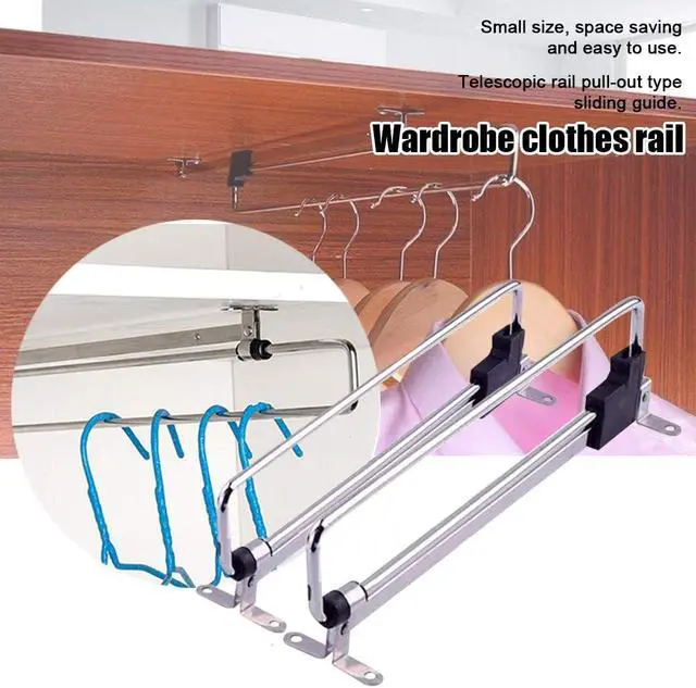 Alt view image 7 of 7 - Heavy Duty Retractable Wardrobe Closet Pull Out Rod, Hanger Trousers Pull Out Hanger Rail Telescopic, Closet Rod for Wardrobe Houseware Clothing Organizer Holder(size:30cm)