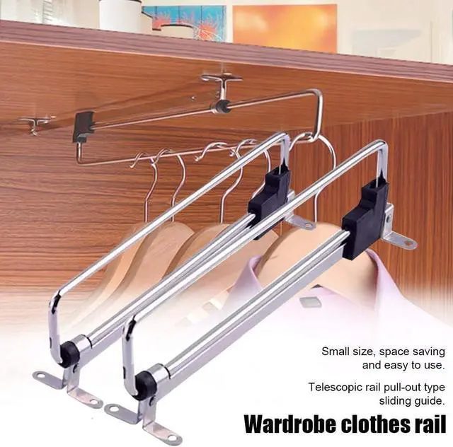 Alt view image 6 of 7 - Heavy Duty Retractable Wardrobe Closet Pull Out Rod, Hanger Trousers Pull Out Hanger Rail Telescopic, Closet Rod for Wardrobe Houseware Clothing Organizer Holder(size:30cm)