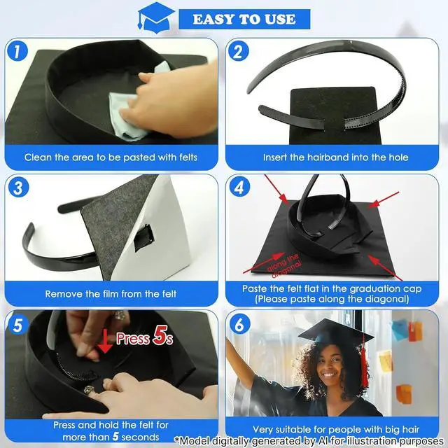 Alt view image 3 of 7 - Black Graduation Cap Headband for Graduation Day | Keeps Graduation Cap Firmly in Place for Photos and Ceremonies, Comfortable for Students and Graduates, Cap Not Included