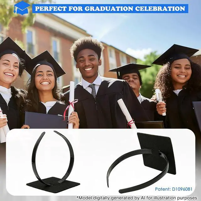 Alt view image 6 of 7 - Black Graduation Cap Headband for Graduation Day | Keeps Graduation Cap Firmly in Place for Photos and Ceremonies, Comfortable for Students and Graduates, Cap Not Included