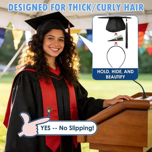 Alt view image 2 of 7 - PUNCHMAN Graduation Cap Headband Insert- Black 1 Pack Firm Anti-fall Hair Band,Graduation Hat Headband Holder for Secure Grad Cap And Hairstyle,Hat Accessories for Graduates,Students,Girls