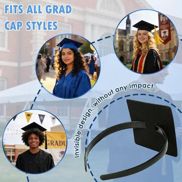 Alt view image 6 of 7 - PUNCHMAN Graduation Cap Headband Insert- Black 1 Pack Firm Anti-fall Hair Band,Graduation Hat Headband Holder for Secure Grad Cap And Hairstyle,Hat Accessories for Graduates,Students,Girls