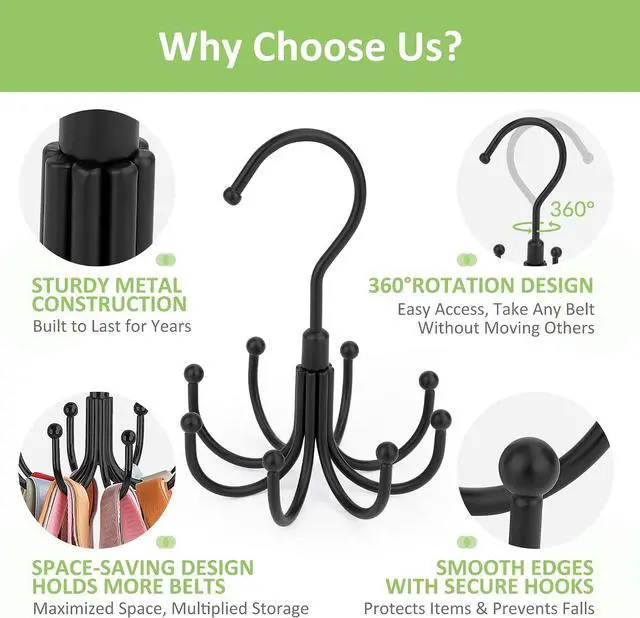Alt view image 4 of 7 - Tank Top Hanger, Rotating Bra Organizer for Closet, Holds 24 Bras, Black | Sturdy Metal Sports Bras Holder with 8 Hooks, Holds Up to 24 Garments, Hanging Space-Saving Closet Organizer and Storage