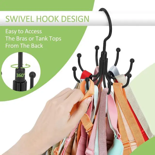 Alt view image 7 of 7 - Tank Top Hanger, Rotating Bra Organizer for Closet, Holds 24 Bras, Black | Sturdy Metal Sports Bras Holder with 8 Hooks, Holds Up to 24 Garments, Hanging Space-Saving Closet Organizer and Storage