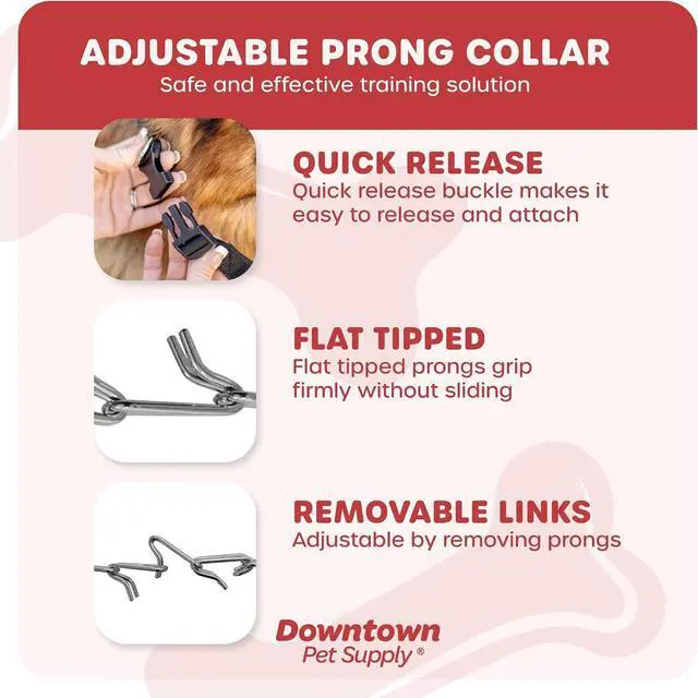 Alt view image 3 of 7 - Downtown Pet Supply Chrome Plated/Nylon Prong Collar for Dogs, Small - Adjustable, No-Choke and No Pull Dog Collar with Removable Links - Pinch Collar for Dogs Under 20 lbs and 14" Neck Width
