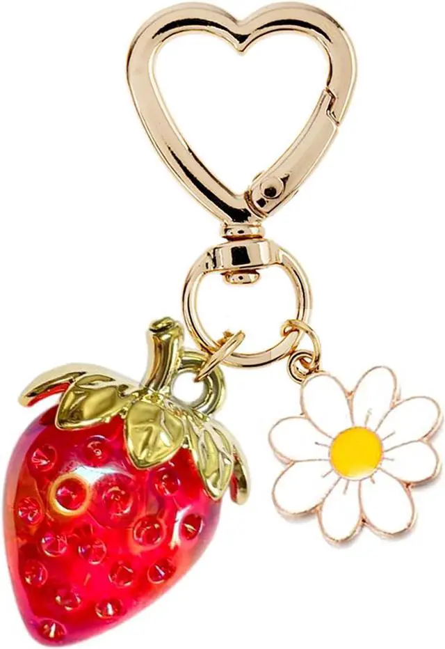 Main image of Cute Strawberry Keychain Heart Bag Charm Purse Accessories Decor for Women | Kawaii Heart Flower Daisy Key chains Accessories Decor for Girls Purse Gift