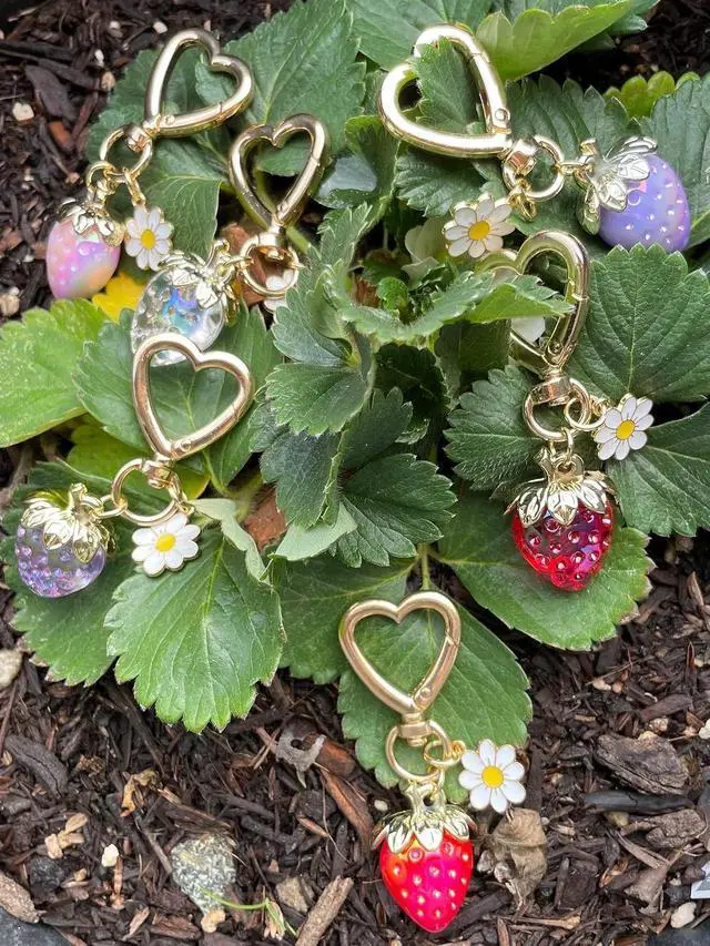 Alt view image 2 of 7 - Cute Strawberry Keychain Heart Bag Charm Purse Accessories Decor for Women | Kawaii Heart Flower Daisy Key chains Accessories Decor for Girls Purse Gift