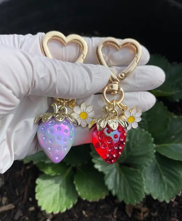 Alt view image 3 of 7 - Cute Strawberry Keychain Heart Bag Charm Purse Accessories Decor for Women | Kawaii Heart Flower Daisy Key chains Accessories Decor for Girls Purse Gift
