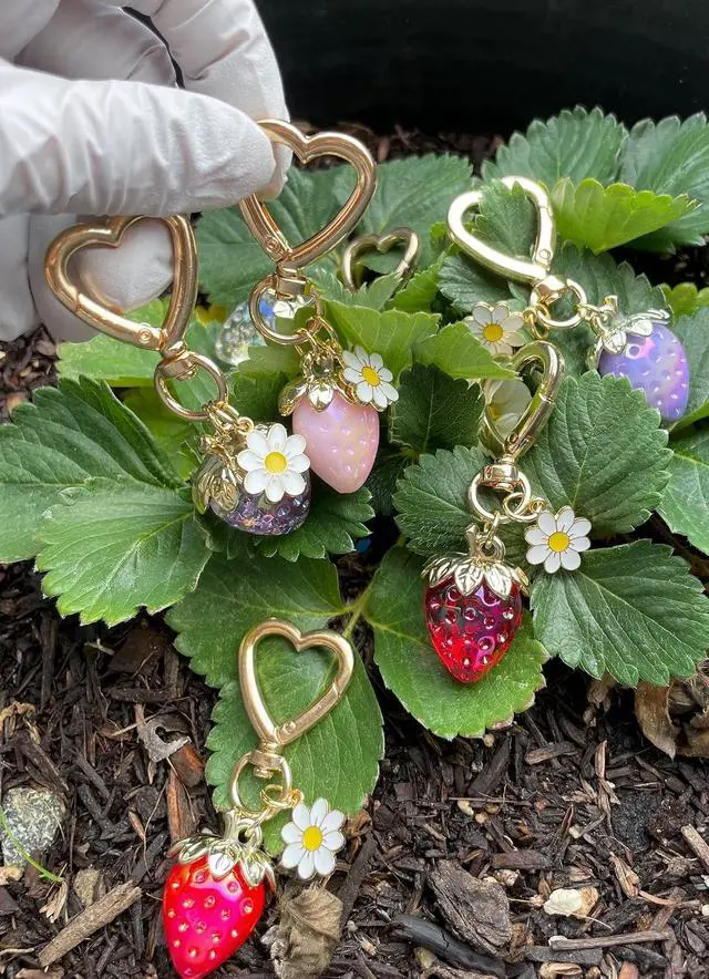 Alt view image 4 of 7 - Cute Strawberry Keychain Heart Bag Charm Purse Accessories Decor for Women | Kawaii Heart Flower Daisy Key chains Accessories Decor for Girls Purse Gift